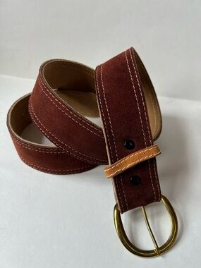 Vintage Suede Brown Belt with Brass Buckle